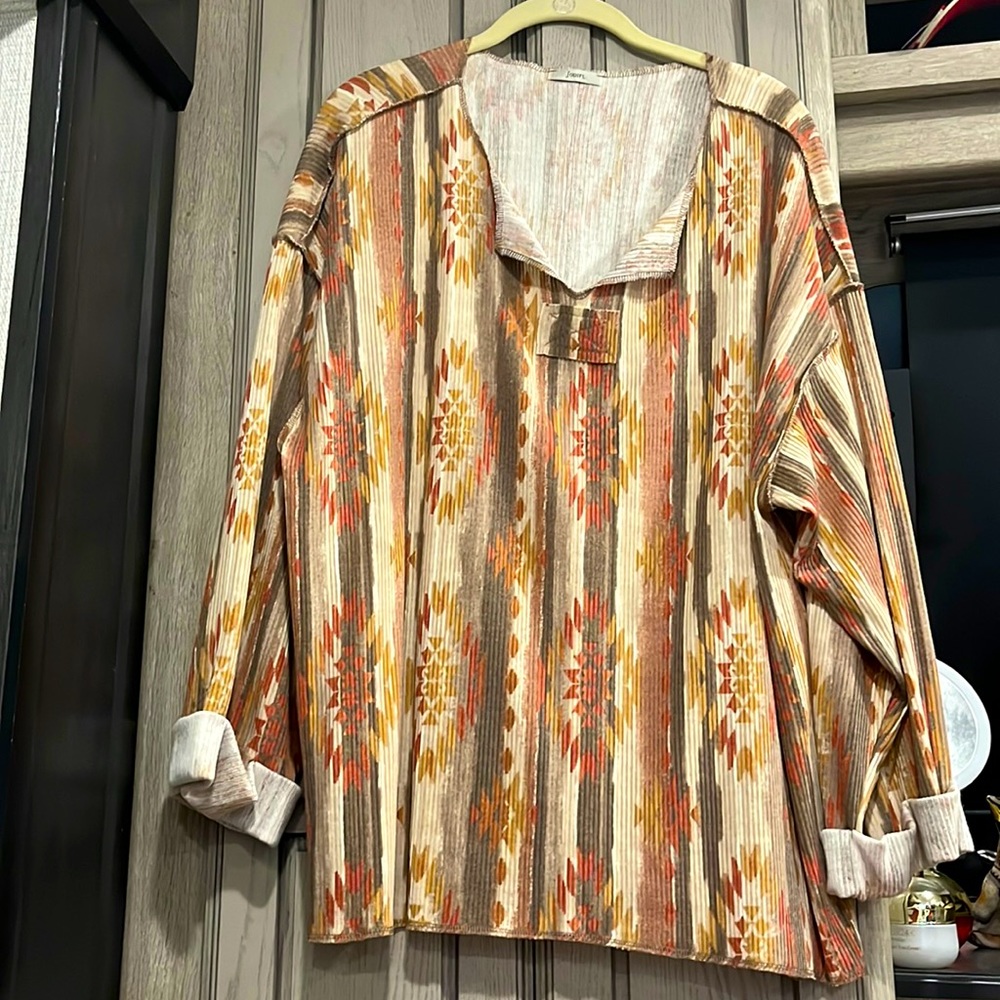 Native print top. Very soft. NWOT   Never worn. Size large but oversized